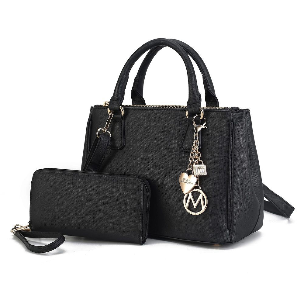 Satchel Bags With Wristlet Wallet, Vegan Leather Shoulder V :<